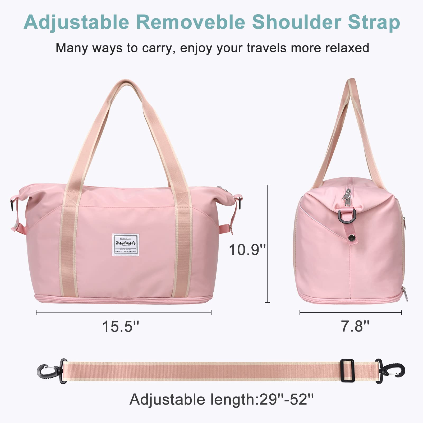 DMLuna Travel Duffel Bag, Tote Sports Gym Bag, Shoulder Overnight Weekender Bag for Women & Men, Hospital bag, Expandable Duffel Bag with Trolley Sleeve/Wet Pocket