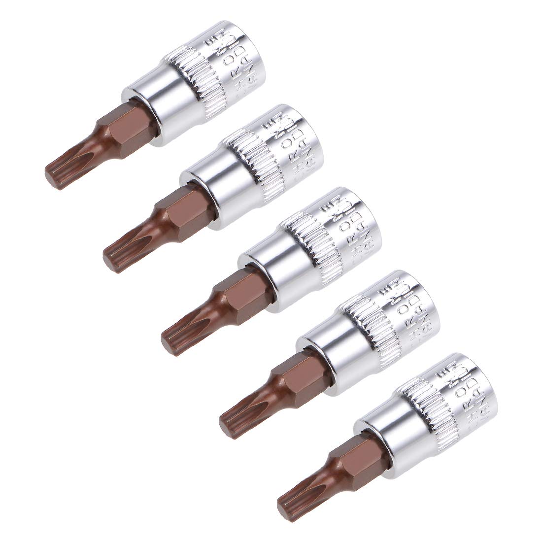 sourcing map 5pcs 1/4" Drive x T15 Torx Bit Socket, S2 Steel Bits CR-V Sockets 38mm Length Use with Ratchet Wrench, Slide Bar, Extension Rod