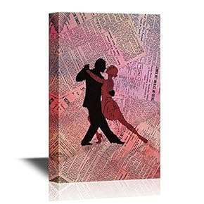 Canvas Wall Art - Silhouette of Two Dancers on Vintage Paper Background - Gallery Wrap Modern Home Art | Ready to Hang - 12x18 inches