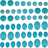 PH PandaHall 200PCS Synthetic Turquoise Cabochons 8 Styles Texture Gemstone Tiles Dome Oval Half Round Turquoise Beads Sky Blue Cabochon Flatback Stones for Earring Bracelet Cameo Ring Blank Supplies