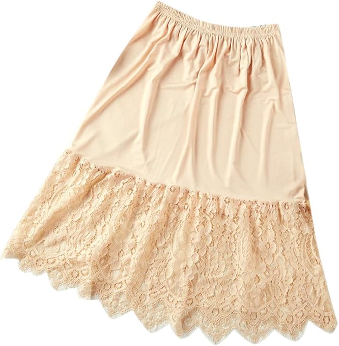 Zinmuwa Women Under Skirt Lace Half Slip Petticoat Elastic Waist Long