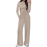 Sampeel Two Piece Sets for Women Fall Outfits 2025 Trendy Loungewear 2 Piece Outfits Work Out Set Old Money Khaki L