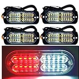 12-24V 20-LED Super Bright Emergency Warning Caution Hazard Construction Waterproof Amber Strobe Light Bar with 13 Different Flashing for Car Truck SUV Van - 4PCS (White Red)