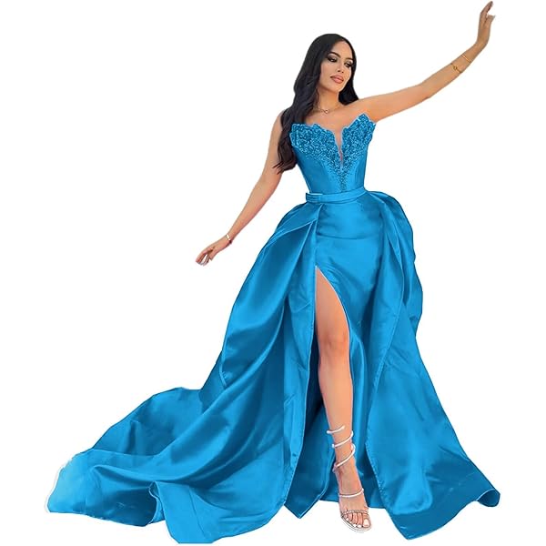 Amazon.com: Prom Dresses Strapless Formal Party Dresses with Detachable  Train Mermaid Long Satin Backless Sparkly Formal Party Gowns Black USCU:  Clothing, Shoes & Jewelry
