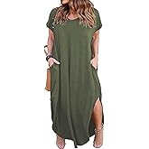 Kancystore Women's Plus Size Dresses Summer Casual Loose Pocket Short Sleeve Slits Long Maxi Dress XL-5X