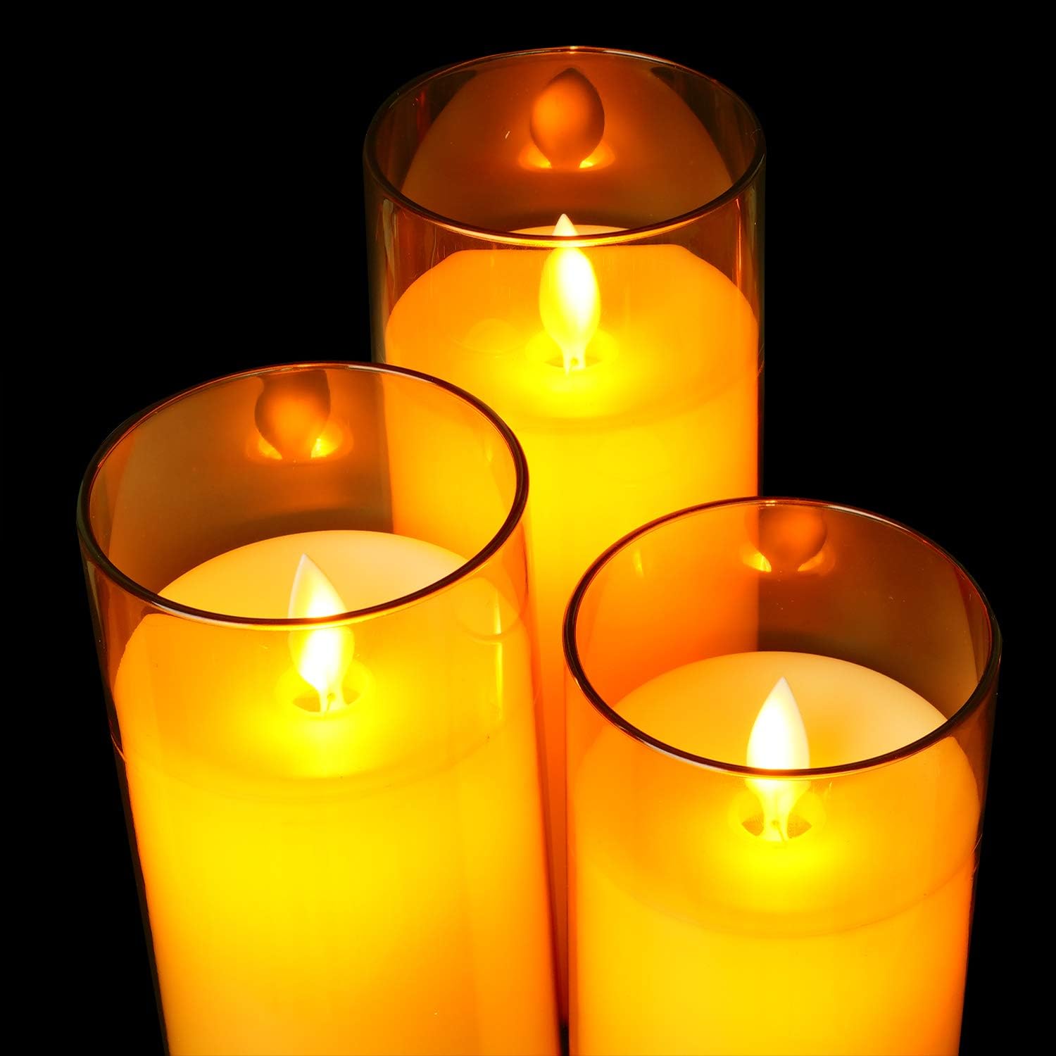 Homemory Gold Flickering Flameless Candles, Battery Operated Acrylic LED Pillar Candles with Remote Control and Timer, Set of 3: Home Improvement