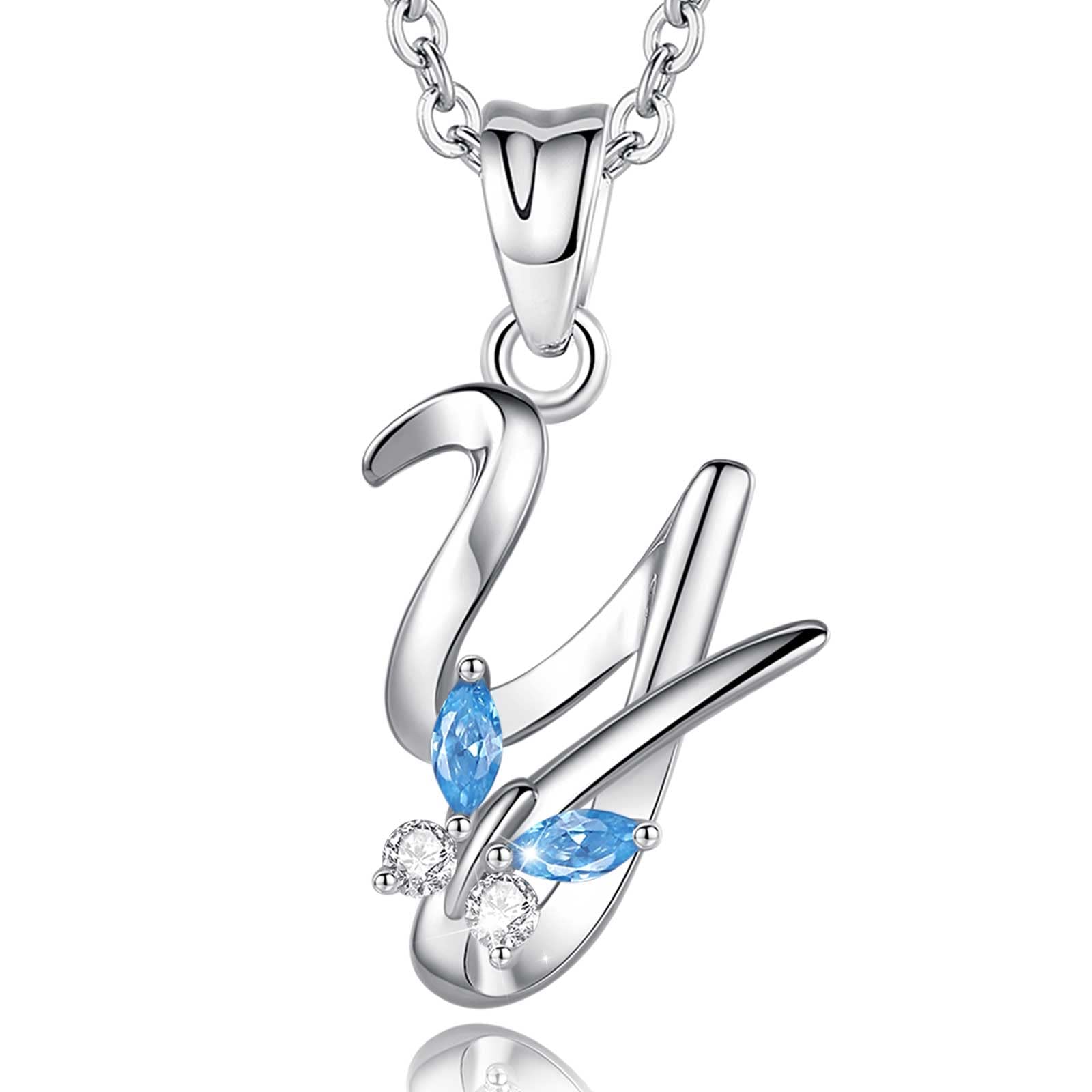 EUDORA Initial Butterfly Necklace 925 Sterling Silver Y Alphabet Letter Personalised Pendant Necklaces with Blue Cubic-Zirconia Gifts for Women Ladies Mother's day, 18 inches Chain