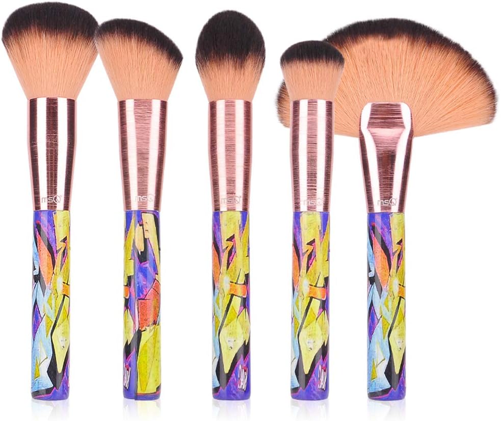 MSQ Makeup Brushes Set 5Pcs Powder Brush Soft Synthetic Hair & Wiredrawing Ferrule Cosmetics Blending Blush Face Brushes Oil Paintings Style