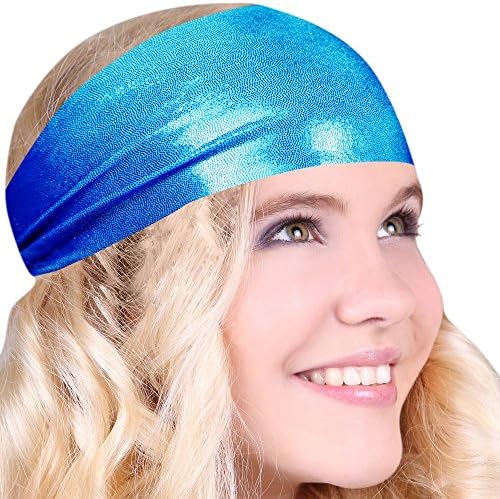 Best No Slip Sparkle Blue Printed Headband Wicking Work Out Wide Yoga Running Crossfit Sports Comfortable Spandex Perfect Gift Made in USA