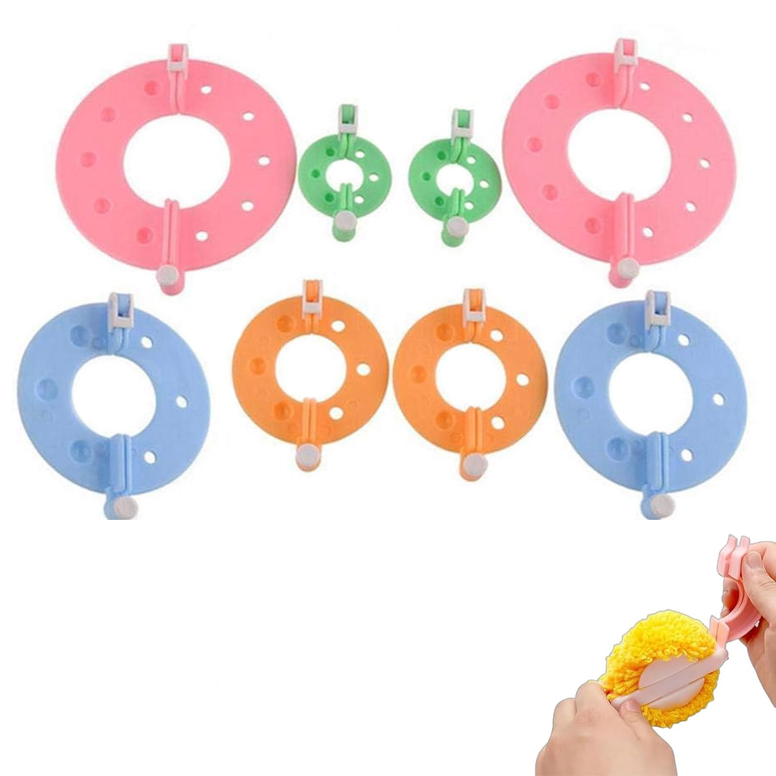 8Pcs Pom Pom Maker, 4 Sizes Clover Pom Pom Maker, Reusable DIY Fluff Balls Knitting Craft Making Kit, Easy to Make Pompoms Fluff Knitting Wool Tool