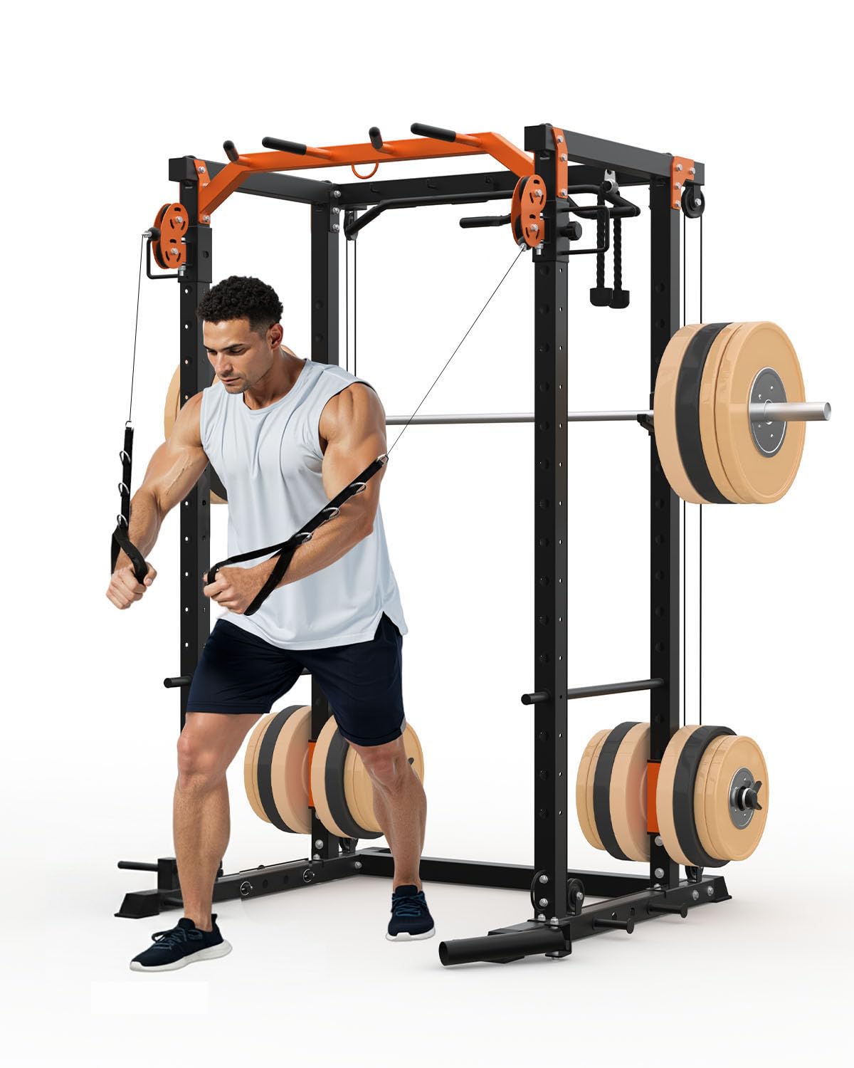 Photo 1 of ***********FINAL SALE- NO RETURNS********** Power Cage, Power Rack with Cable Crossover System, 2000LBS Squat Rack with LAT Pull Down System, Workout Cage with Pulley System for Fitness Home Gym Strength Training, Orange & Black