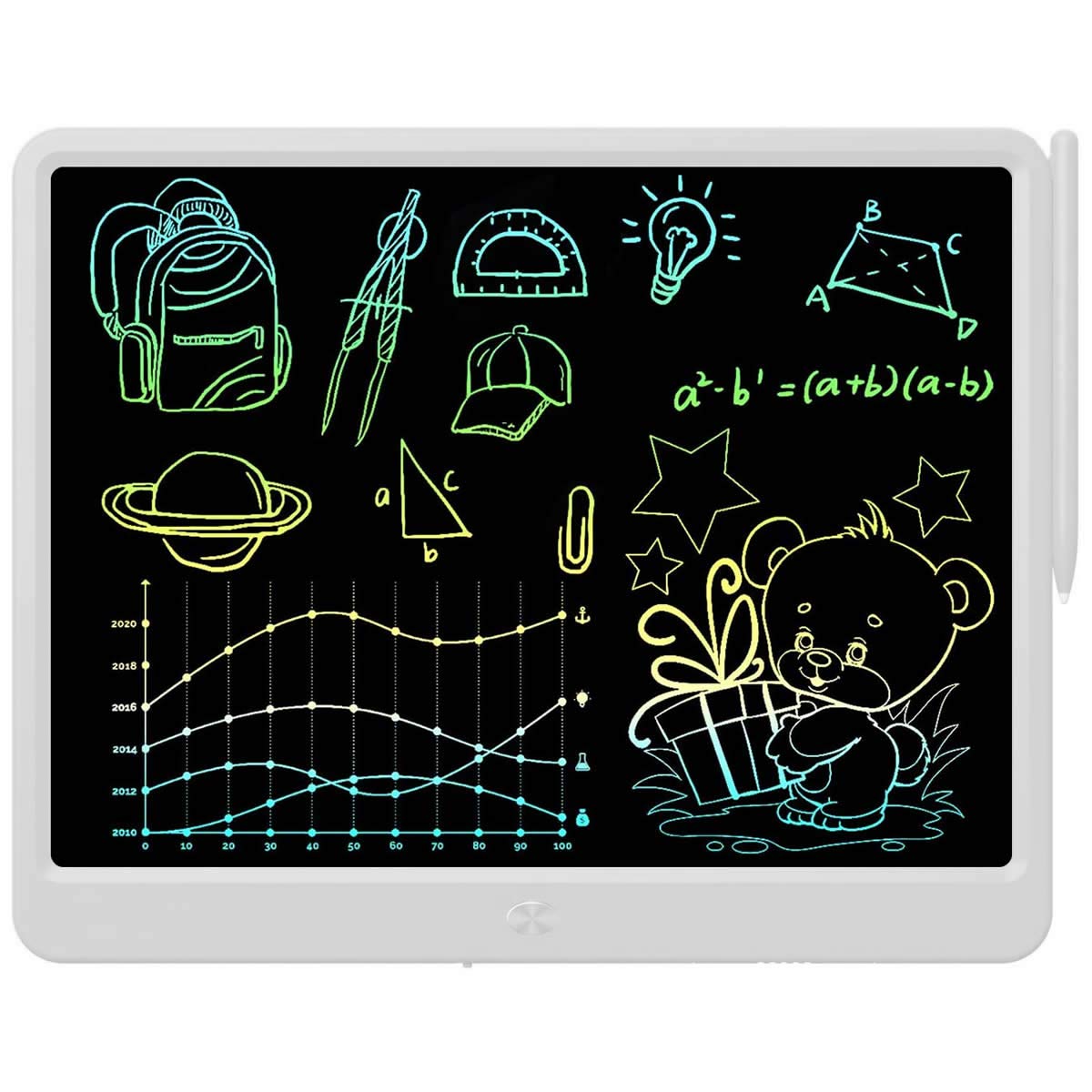 LCD Writing Tablet, Extra large 15 Inch, Colorful Writing, Erasable Electronic Digital Drawing Pad Doodle Board, Gift for Kids Adults Home School Office (White)
