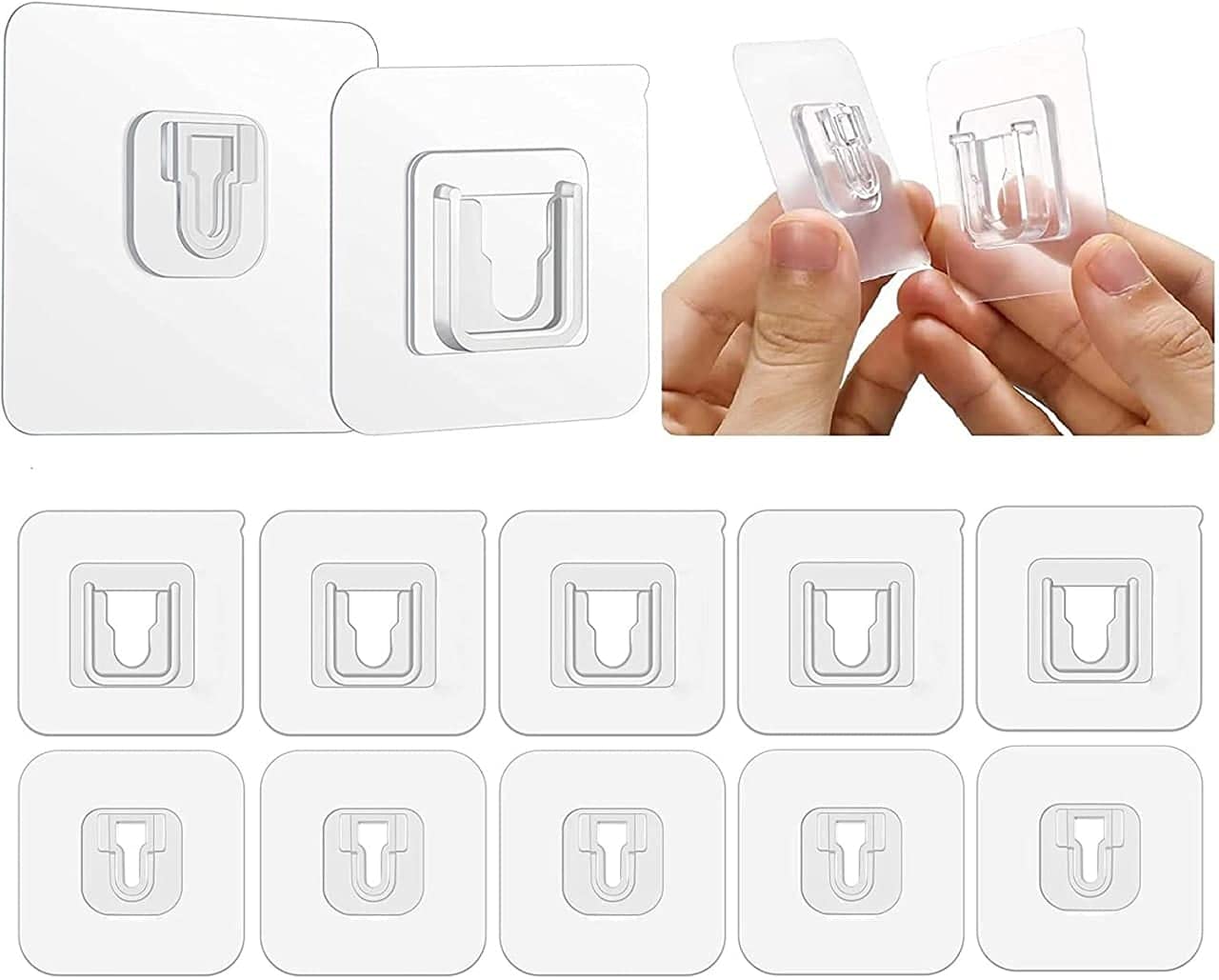 CARLIBER Self Adhesive (Male/Female) Wall Hooks 10KG (Max) Magic Transparent Sticker Hooks for