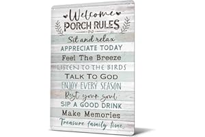 Heuhuww Heuhuww Welcome Porch Rules Tin Sign,Vintage Patio Wall Art Decor,Outdoor Rustic Farmhouse Home Patio Backyard Decor12" x 8"(H20)