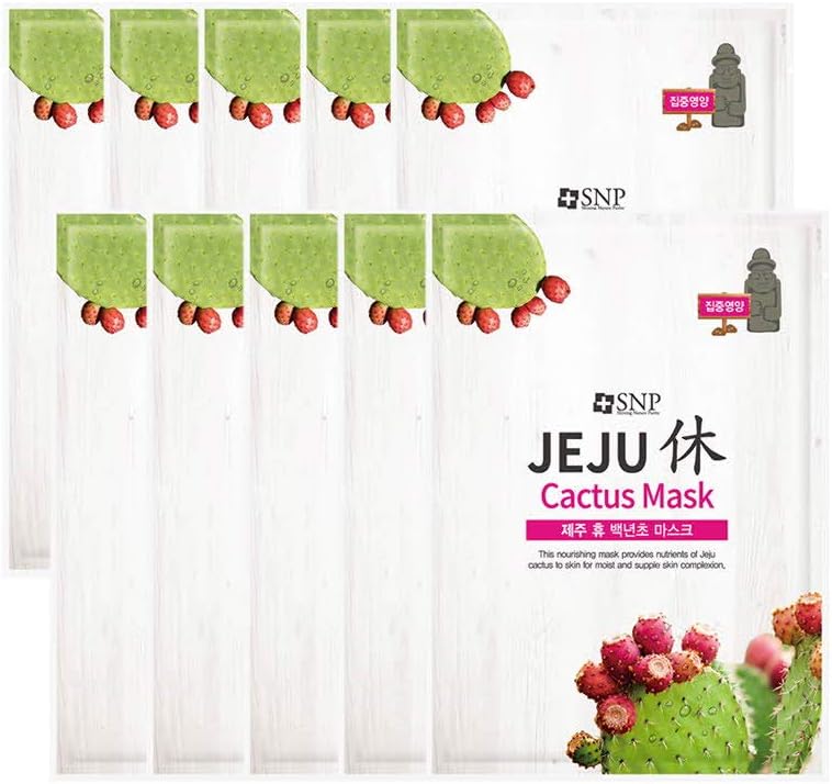 SNP | Shining Nature Purity Jeju's Calming Cactus Mask | Korean Skin Care Pack of 10 (Jeju Cactus - Nourishing)