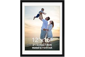 Hoikwo 12x16 Black Picture Frame, Display Pictures 11x14 with Mat or 12x16 Without Mat, 1 Pack 12 by 16 Frame for Wall Hanging