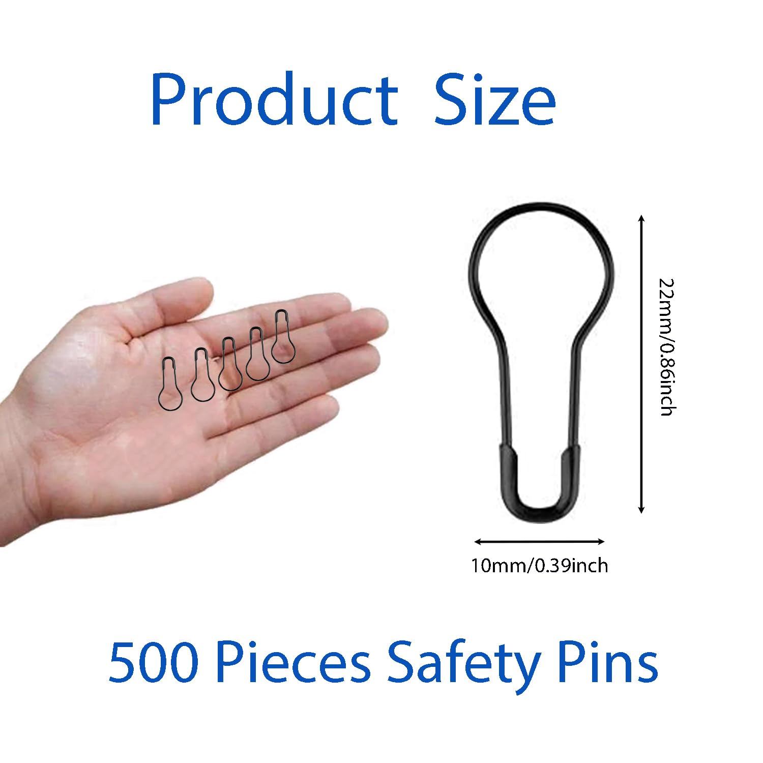 500Pcs Black Safety Pins 0.8