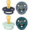 BIBS Pacifiers - Colour 4 Pack | Round Nipple Baby Pacifier | BPA Free Natural Rubber Latex Soother | Made in Denmark | Size 6-18 Months | Boy Colors