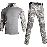 HARGLESMAN Men's Tactical Military Suits Long Sleeve Fitting Amry Uniforms Combat Shirt and Pants with Knee Pads