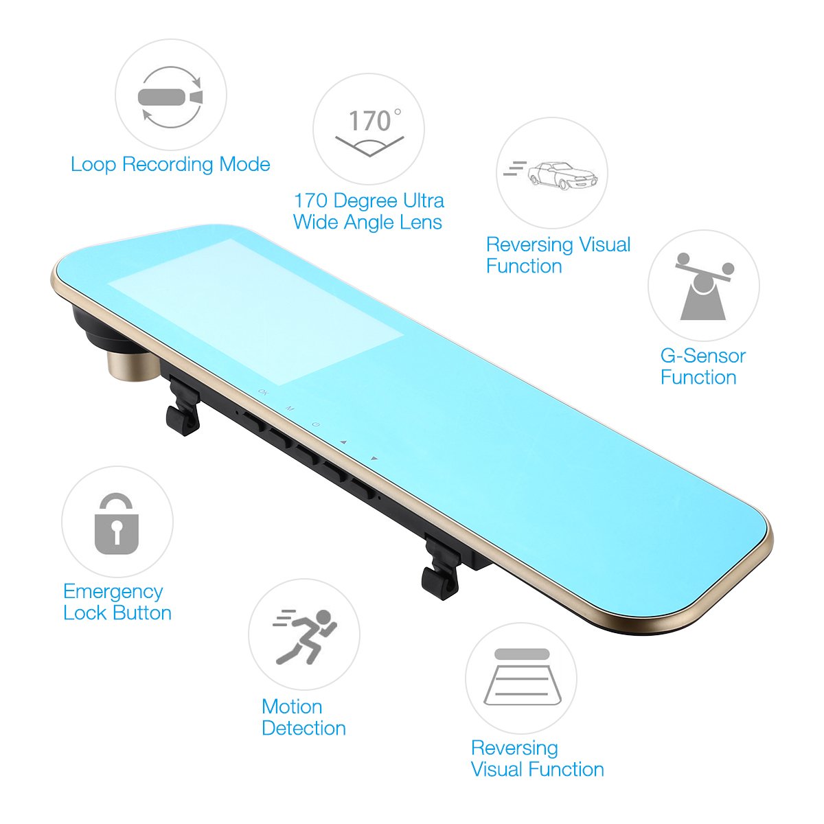 isYoung Mirror Dash Cam Rearview Mirror Cam 720P Full HD 140° Wide Angle Front Car Camera Video Recorder with Front and Back Camera, G-Sensor, Loop Recording