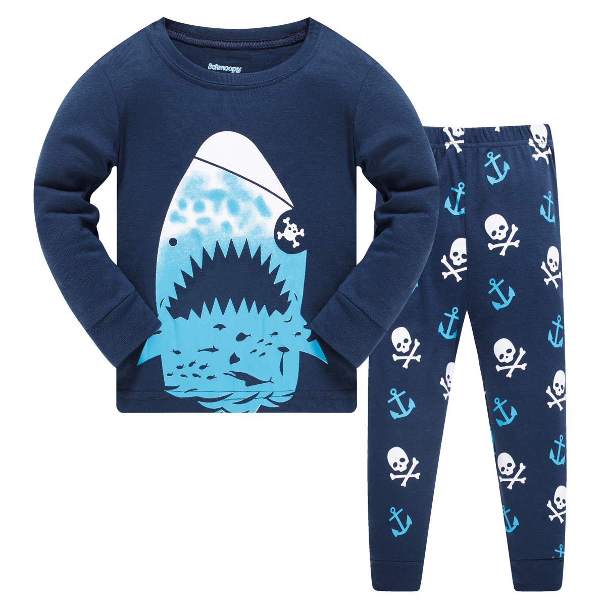 Schmoopy Boys Pajamas Long Sleeve Set with Shark for Toddler and Little Kid Boys Size 7 Years