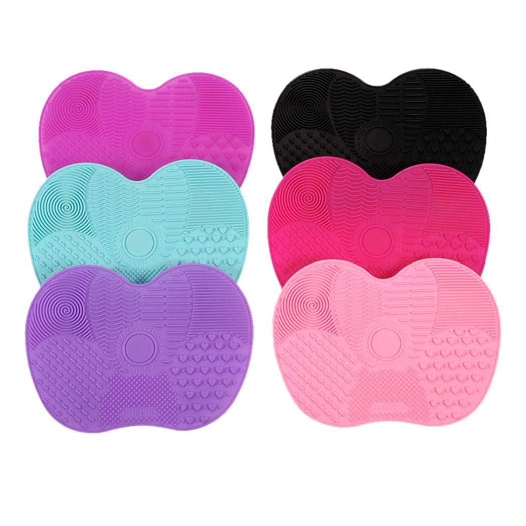 GuGio Silicone Makeup Brush Cleaning Mat, Makeup Brush Cleaner,Makeup Brush Cleaner Pad,Cosmetic Brush Cleaning Mat Portable Washing Tool Scrubber with Suction Cup (Black)