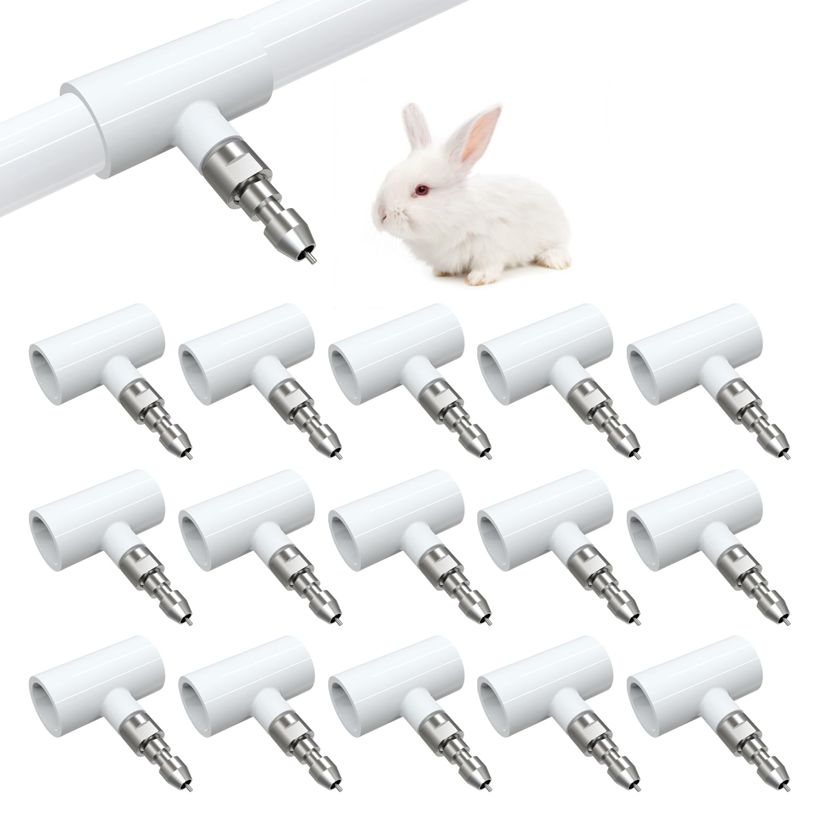 Photo 1 of 15pcs Stainless Steel Rabbit Water Nipples Automatic PVC Tees Rodent Waterering System (White, 15)