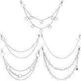 WQSOAFU Silver Chain Belt, Jeans Pants Chains Pocket Punk Hip Hop Y2k Belt Goth Accessories Metal Wallet Chain for Men Women