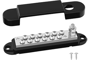 RVBOATPAT Marine Bus Bar 12V 150A Power Distribution Block 1/4" Stud & 12 x #8 Terminal Screws 12 Volt DC Ground Battery Bus 