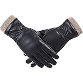 REDESS Winter Leather Gloves for Women, Wool Fleece Lined Warm Gloves, Touchscreen Texting Thick Thermal Snow Driving Gloves