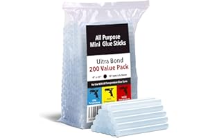 Artellius Mini Hot Glue Sticks - 4 in x 0.27 in, Pack of 200 - Universal Fit Glue Gun Sticks for Scrapbooking & Stamping Supplies - Fast-Melting Strong Bond with Adhesive Rods on Wood & Fabric
