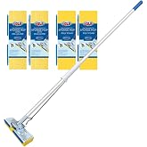 LOLA Squeezematic Butterfly Automatic Sponge Mop, 4 Mop Heads - 2 Foam w/ Cellulose Layer &amp; 2 All Foam, 9" Head w/ Scuff Remover