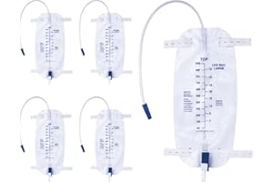 DOKIBI 1000ml Catheter Leg Bags, Urinary Drainage Bag for Men Women with Anti-Reflux Valve, 18” Tubing and Adjustable Cloth Straps, Easy Flip Drain (Pack of 5)