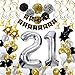 21st Birthday Decorations,21st Birthday Party Supplies Include 89Pcs Silver Number 21 Balloons Banners Hanging Swirls Paper Pompoms Pentagram Balloons Multicolored Balloons for Girls Boys Women Men