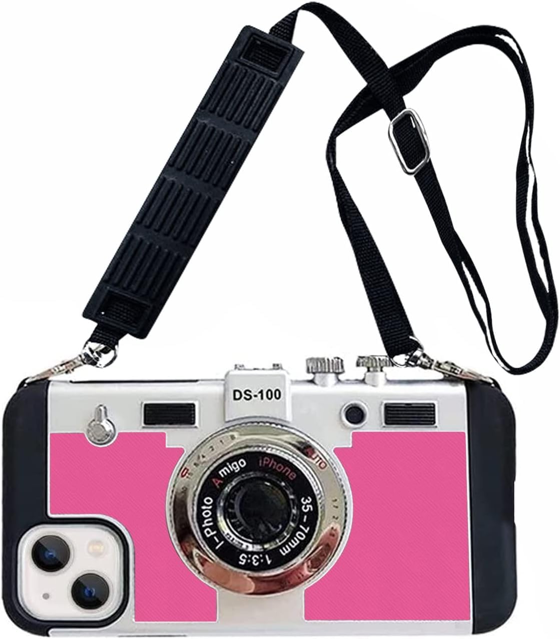 SGVAHY Phone Case for iPhone X/Xs Vintage Camera Case Cute 5D Unique Design Cover with Removable Neck Strap Lanyard Silicone Case for Girls Kids Women Pink