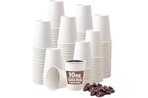 [1000 Pack] 10oz White Disposable Hot Paper Coffee Cups – Leak-Proof, Recyclable, Food Safe to-Go Cups for Tea, Espresso, Hot