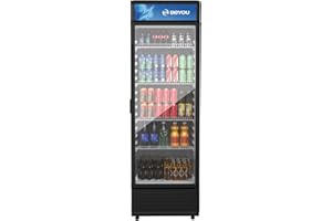 BEYOU Commercial Beverage Refrigerator, 12.2 cu. Ft Upright Display Merchandiser with single Glass Door, Drink Cooler for Living Room,Bar,Garage（Black）