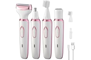 GENERIC Electric Razors Shaver for Women Painless 4 in1 Women Shaver Cordless Rechargeable Facial Eyebrow Razors & Nose Hair Trimmer Lips Body Bikini Trimmer for Womens Grooming Kit 3028 White