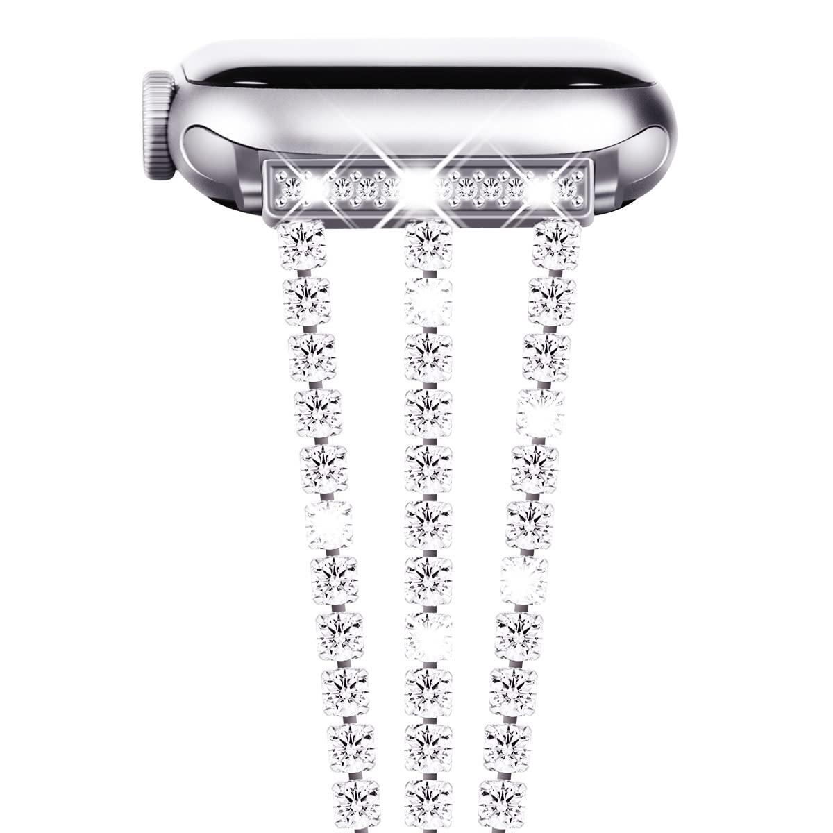 NewWays Compatible for Apple Watch Band 46mm Series 11 10 9 8 7 45mm 44mm SE Series 6 5 4 3 42mm(Series3), Sparkling Bling Diamonds Bracelet for iWatch Band Womens, Silver