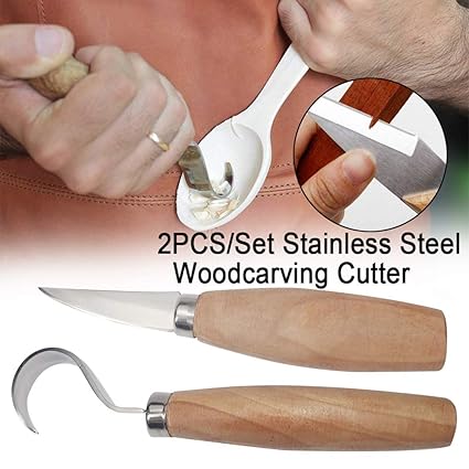 Outgeek 2PCS Wood Carving Tool Spoon Carving Hooked Woodworking Tool for Whittling DIY