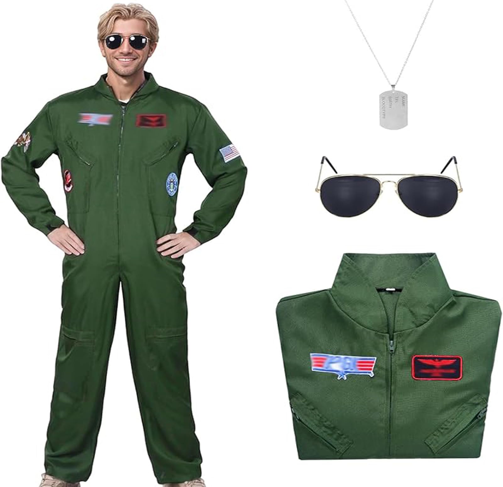 HarnyLoom Men Fighter Jet Pilot Costume Aviator Fancy Dress Up Outfit for Adult Christmas Carnival Halloween Party Cosplay (L)