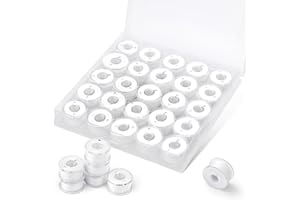 Bupete 25Pcs Bobbins and Sewing Threads, White Sewing Machine Thread, Size A SA156 Bobbins Thread for Sewing Machine with Bob