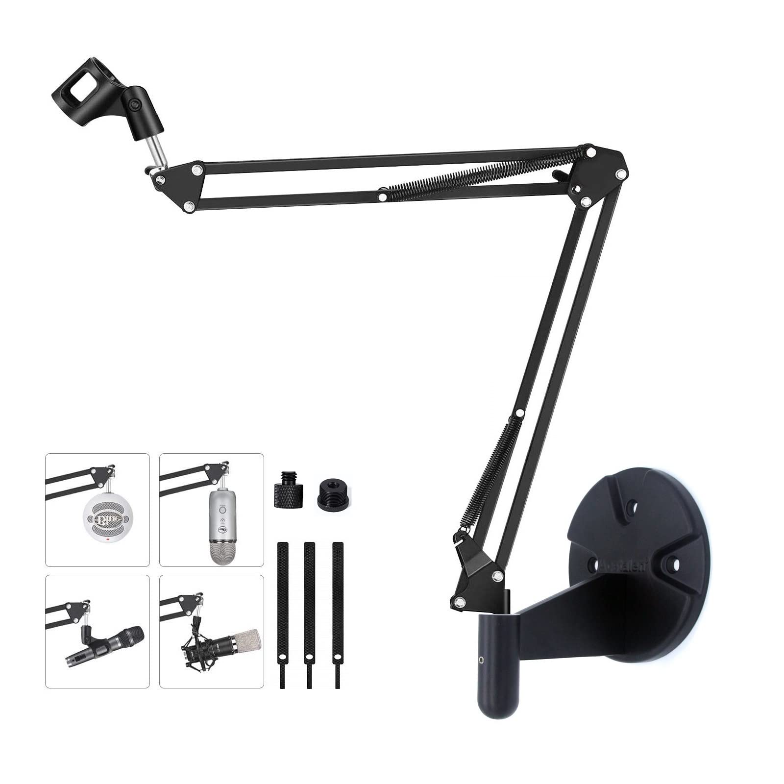 Microphone Wall Mount, Suspension Mic Stand Clip Compatible with Blue Yeti Snowball Nano X,Condenser Microphone for Live Streaming,Broadcasting,Stages,Youtube,Online Course
