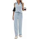 Sixstar Women 2 Piece Outfits Long Pants Sets Casual Sleeveless Summer V-Neck Dressy Tracksuit