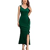 Dressystar Womens V Neck Spring Formal Evening Maxi Dress Bodycon Sleeveless Mermaid Split Wedding Guest Cocktail Dresses