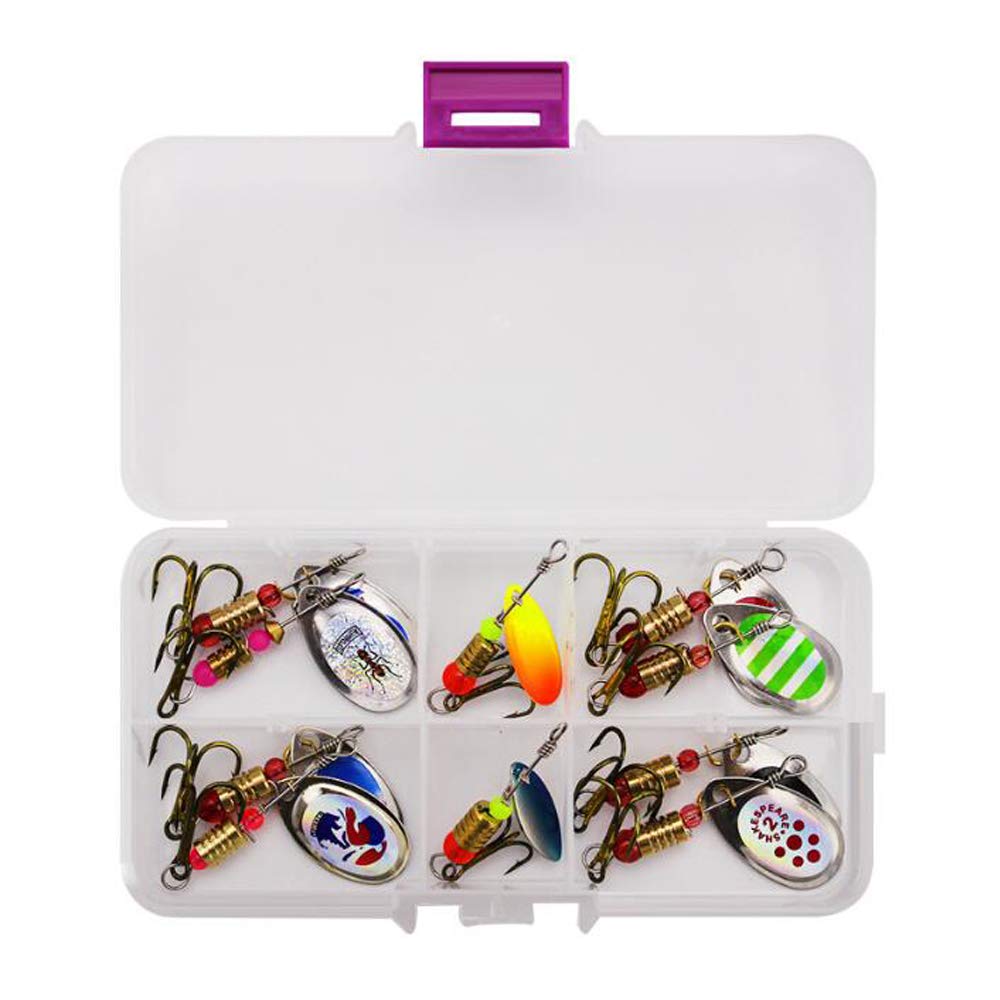 VOANZO 10 Pcs Fishing Lures, Spinner Baits with Plastic Box for Bass Perch Pike Walleye Trout Salmon, Assorted Hard Metal Spinner Lures Kit, Fit Saltwater and Freshwater