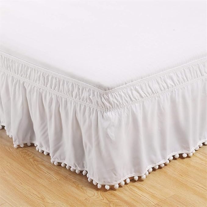 CQZM White Ruffle Valance Fitted Sheet Elastic Band Wrap Around Style