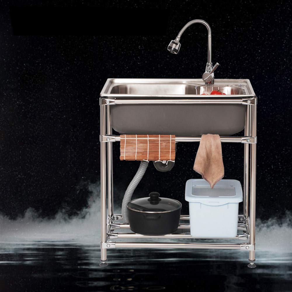 Stainless Steel Kitchen Sink With Operating Desk Utility Sink Garden Single Bowl Sink Movable Outdoor Kitchen