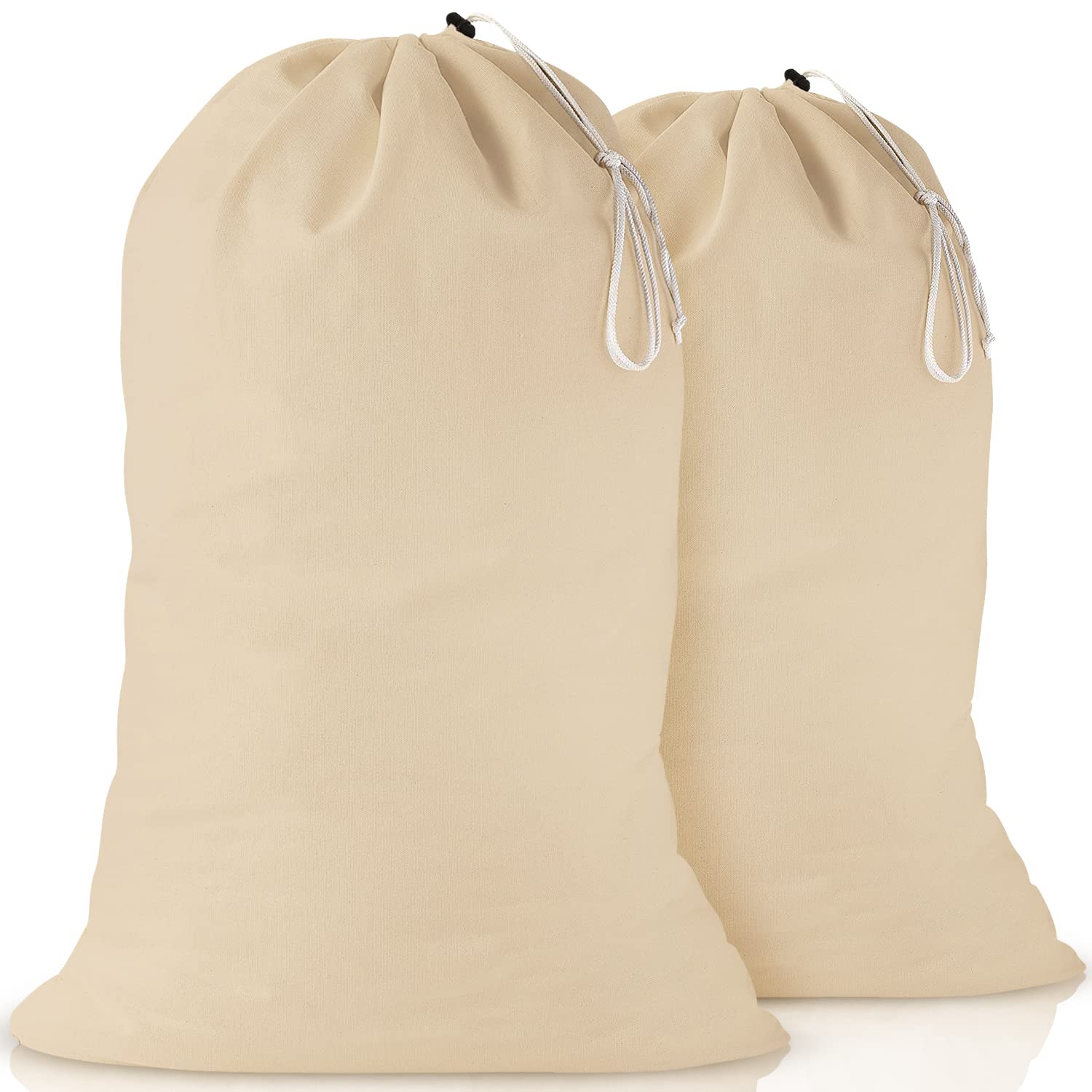 PACK of 2, 100% Cotton Extra-Large Laundry Bag 24 Inches by 36 Inches in Natural Color by Gfi Linen Clubs - Lightweight and Durable, gives you a long-term solution to your laundry carrying needs