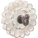 dwellington Distress Wood Flower Coat Hooks for Wall Hanging, Single Small Vintage Decorative Hanger for Keys, Bags, Towels (Robe Hanger)